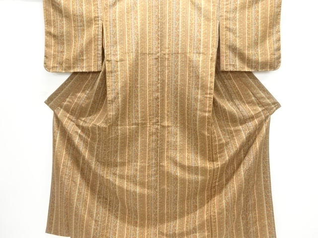 未使用品　縞に花更紗模様単衣小紋着物